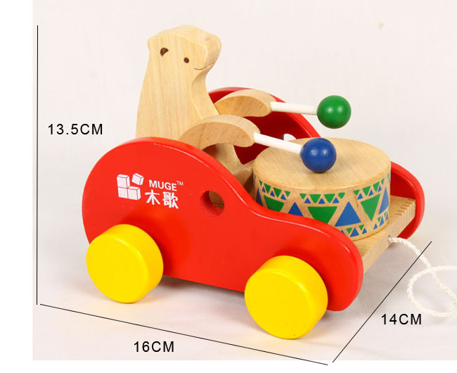 木歌木制儿童益智玩具/拖拉小熊/敲鼓熊/环保健康安全