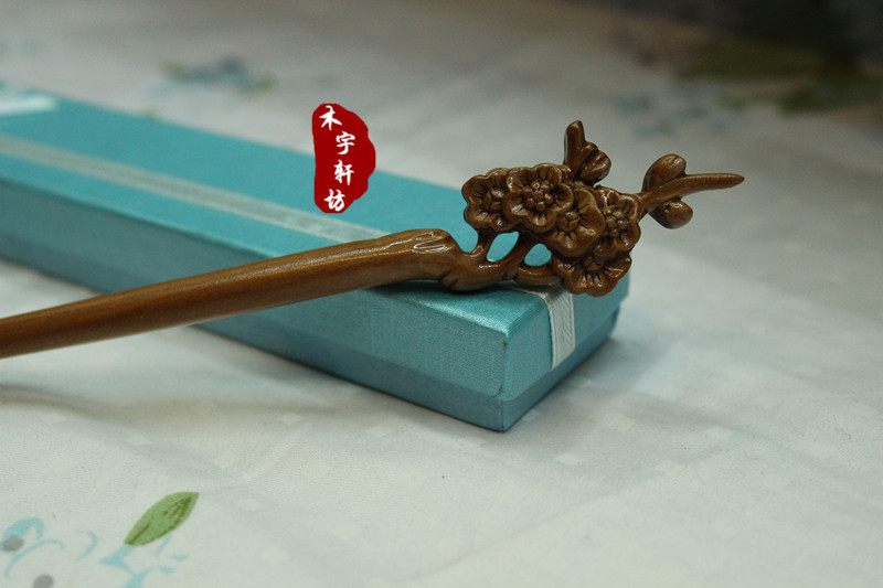 桃木发簪子批发 盘发头饰 古典 优雅 手工雕刻 梅花木簪发钗图片_9