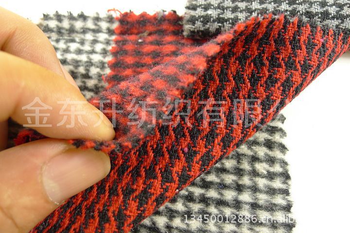 其他棉类<em>面料</em>-TC色织千鸟格<em>针织</em>布单面<em>拉绒</em>千