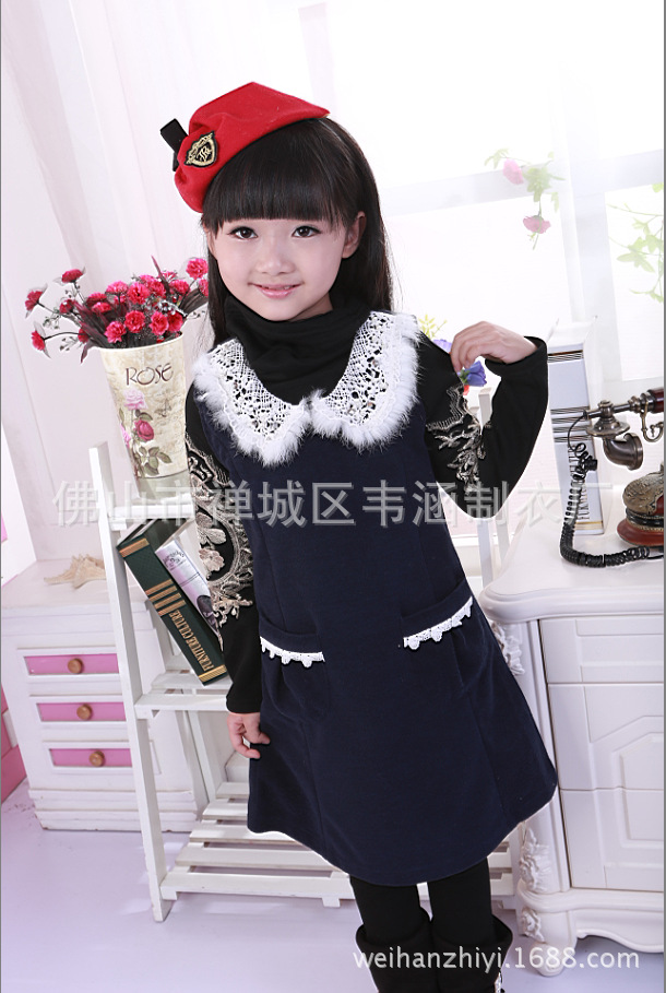 毛毛領呢子裙