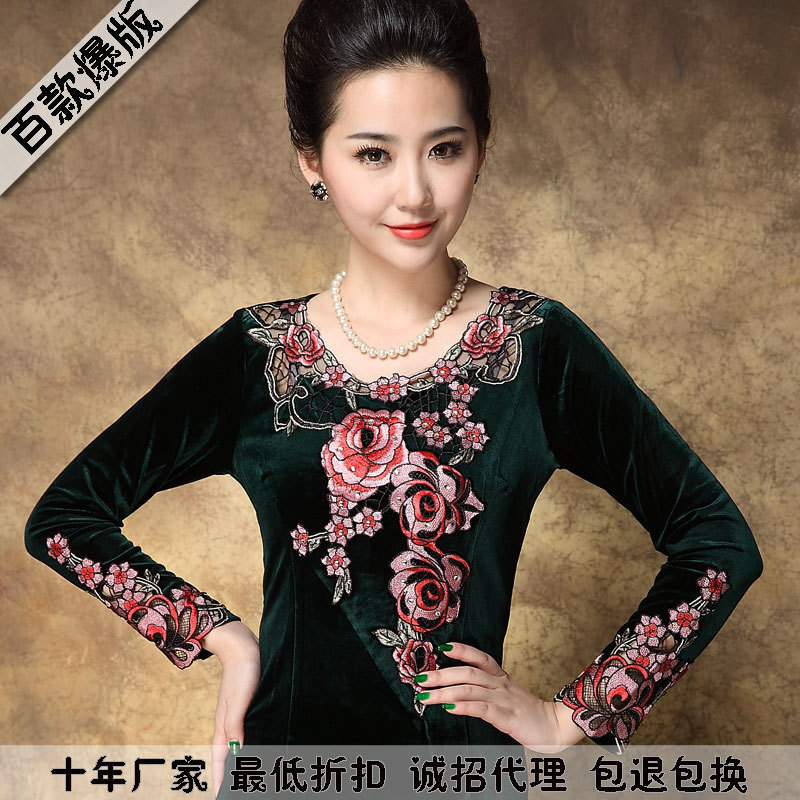 绣花连衣裙民族风欧美高端新款冬季大码丝绒中