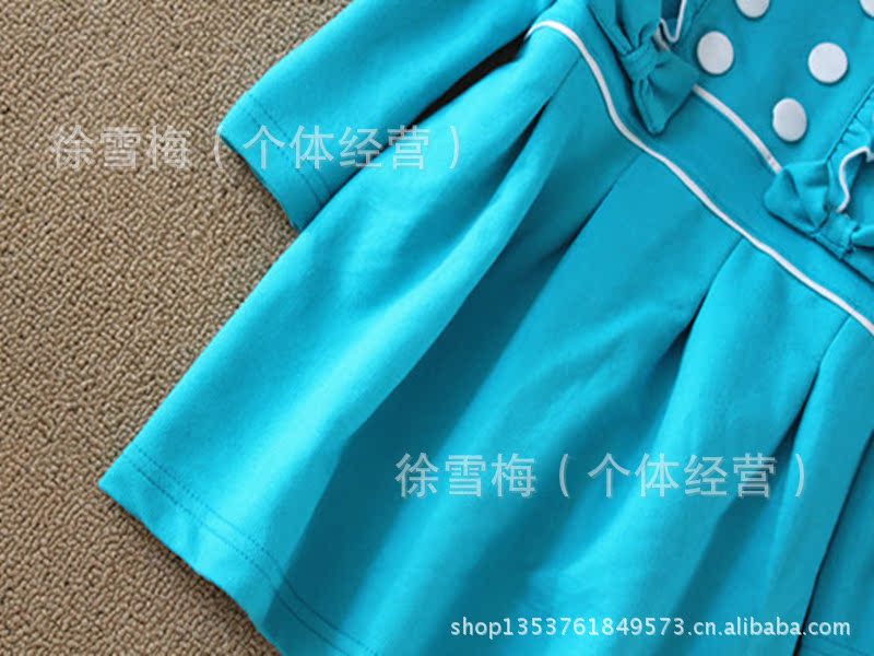 外贸童装长袖连衣裙 女童春秋针织布裙 荷叶领