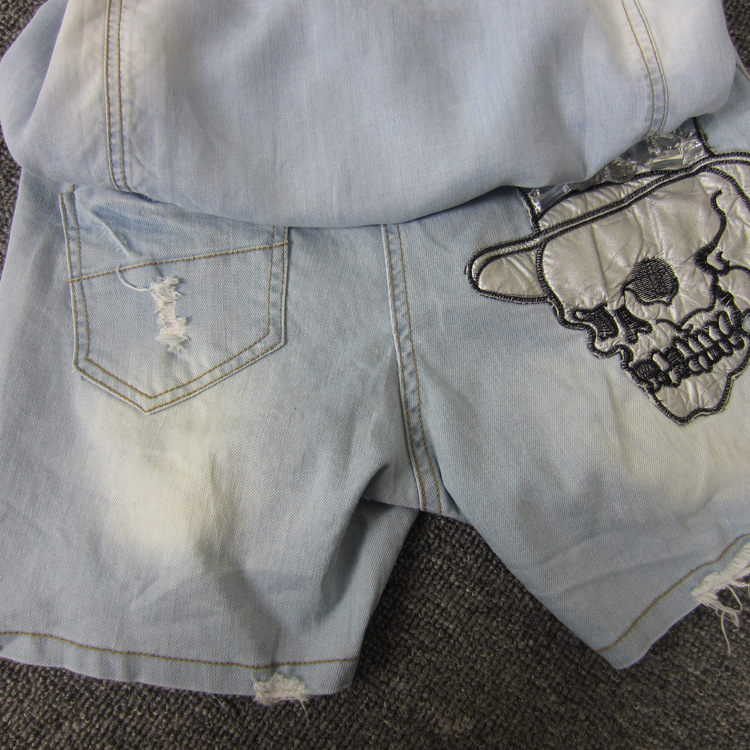【迷尚<em>格格</em>牛仔骷髅头<em>短裤</em>套装批发】价格,厂