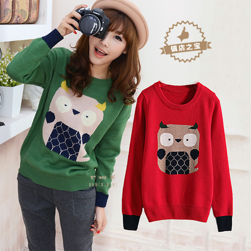 2013秋装新款提花套头复古 韩版<em>猫头鹰图案</em>女