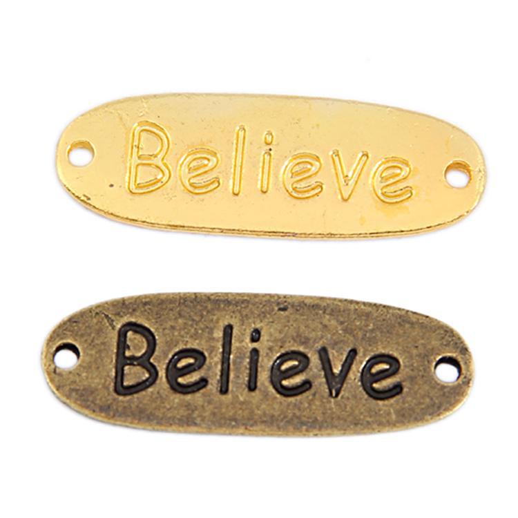 【金属配件批发 diy流行饰品 英文双孔挂件(50