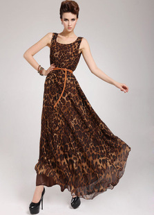 购连衣裙-JO9105欧美风夏豹纹雪纺裙连衣裙圆