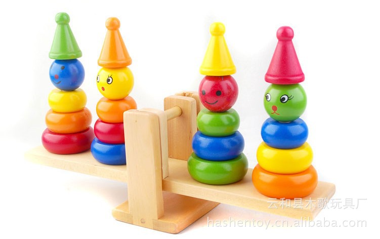 木制玩具 益智玩具 早教玩具 小丑套柱 跷跷板 jz05 小丑天平