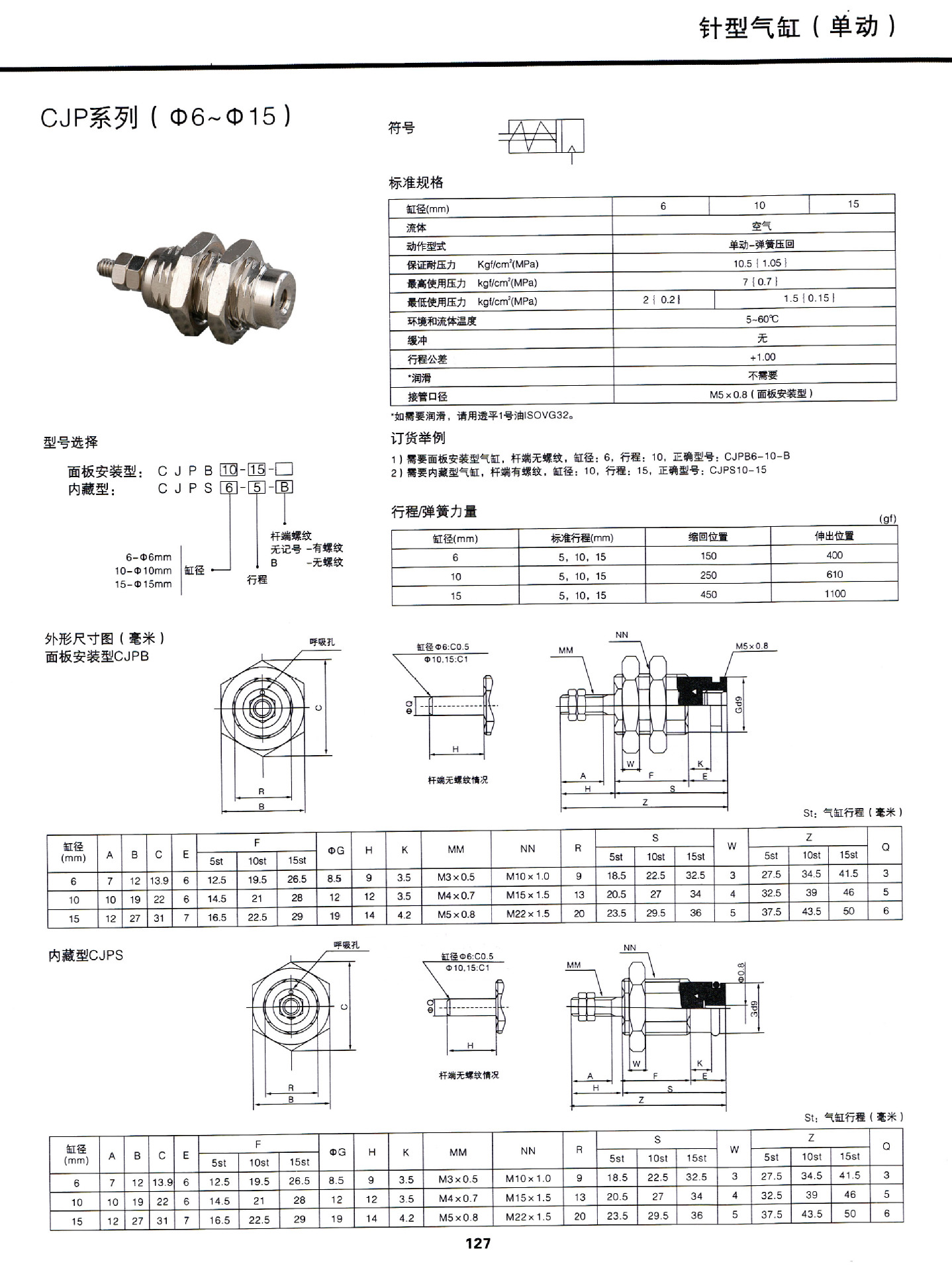 针型气缸产品参数