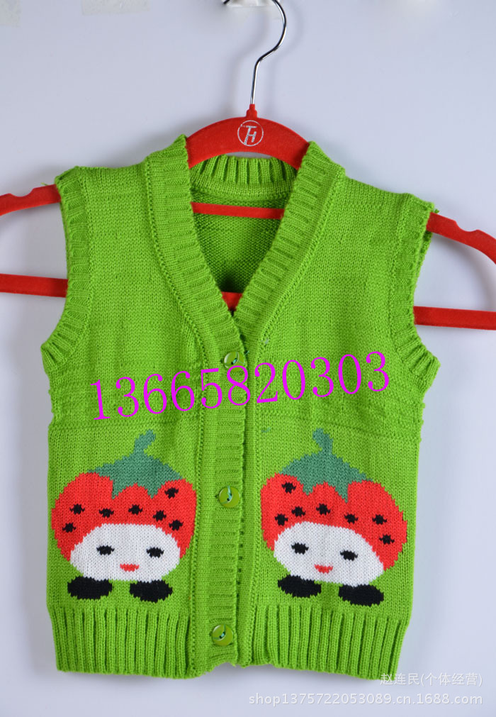 <em>儿童毛线</em>背心水果草莓图案宝宝马甲 V领<em>开衫毛</em>