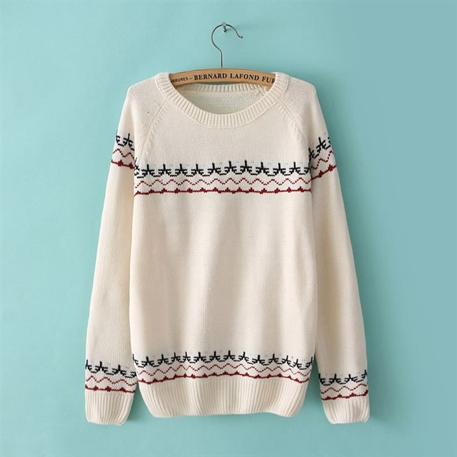 2013冬装新款欧美风 <em>圆领</em>提花图案<em>套头毛衣</em> 女