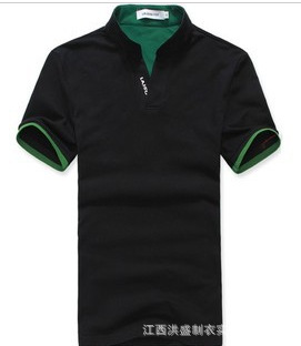 男式立领V领短袖t恤 男士休闲修身POLO衫