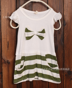 童裙-2013夏款 外贸韩版儿童全棉条纹连衣裙批