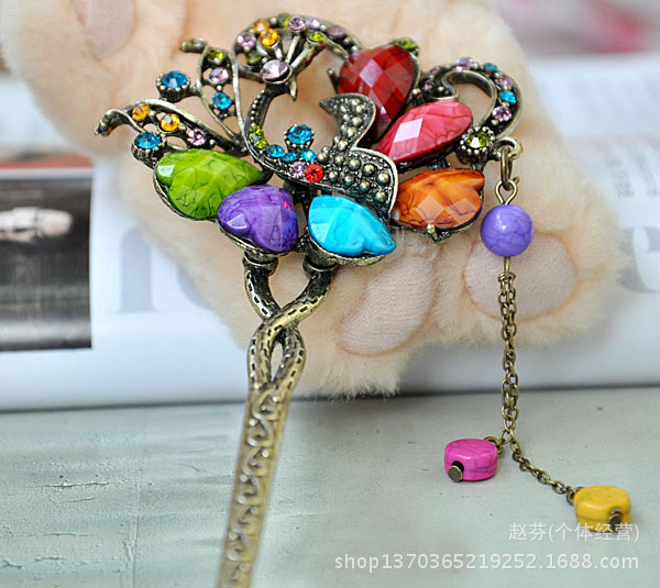 藏饰时尚复古雕花彩钻发簪