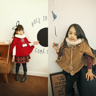 童<em>外套</em>-<em>童装一件</em>代发 韩版女童高领妮子披肩 斗