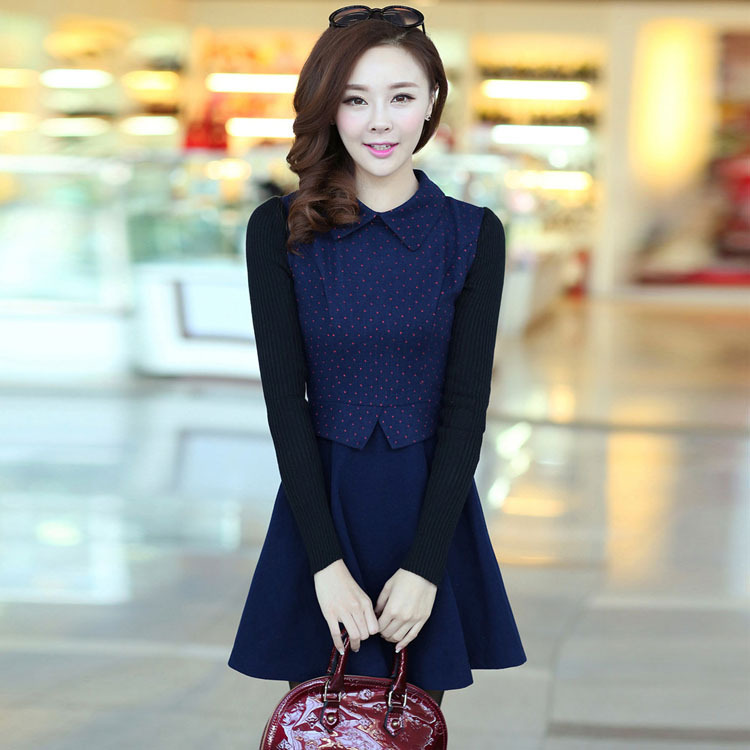2013秋冬韩版<em>修身</em>气质女装<em>裙子</em> 长袖毛呢<em>连衣</em>