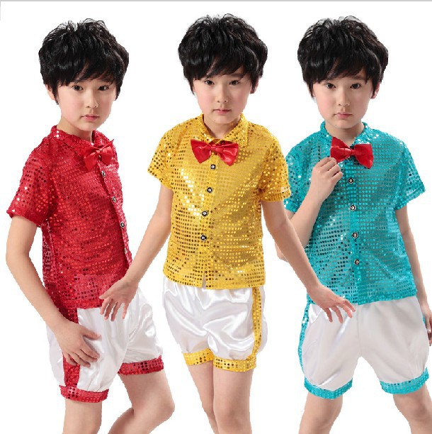 【儿童表演服装男童<em>马甲短裤</em>套装<em>亮片舞蹈</em>服民