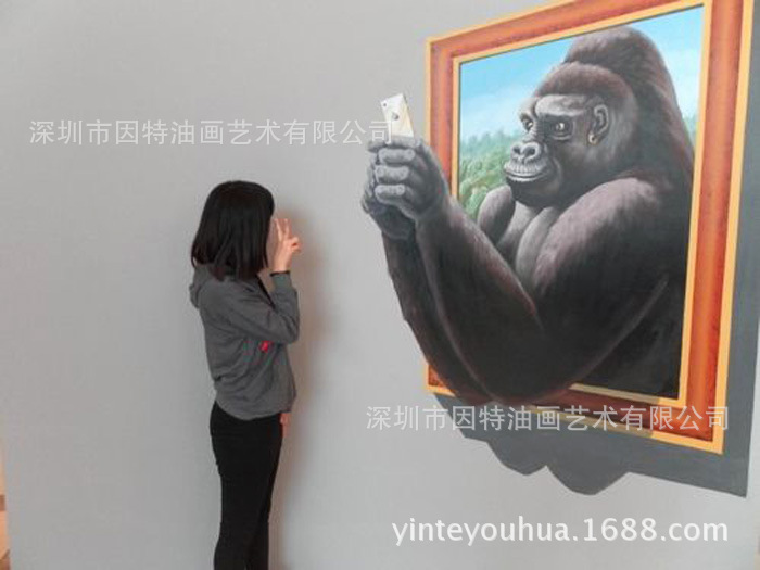 纯手工3D油画高端墙绘彩绘地画逼真写实3D立体画