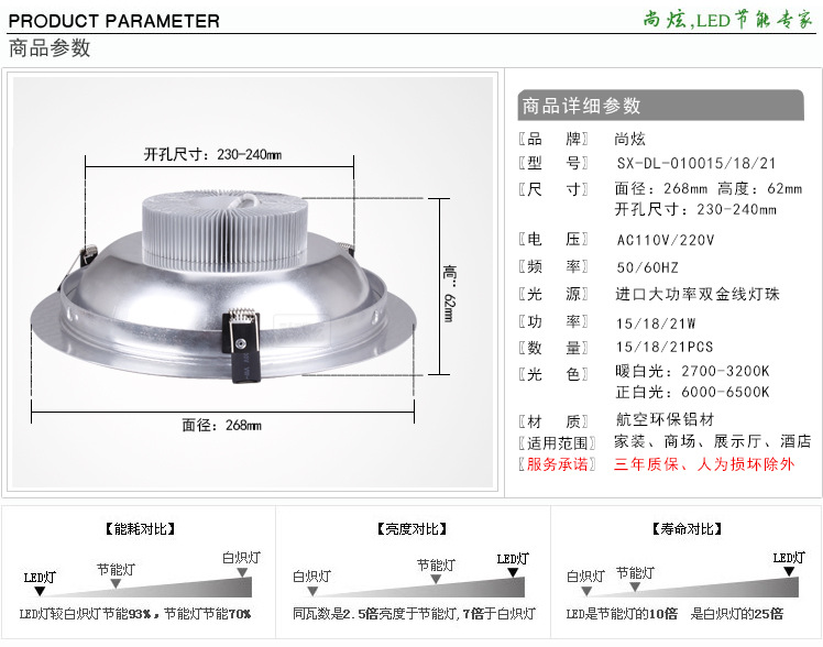 10寸大功率led筒灯详细参数