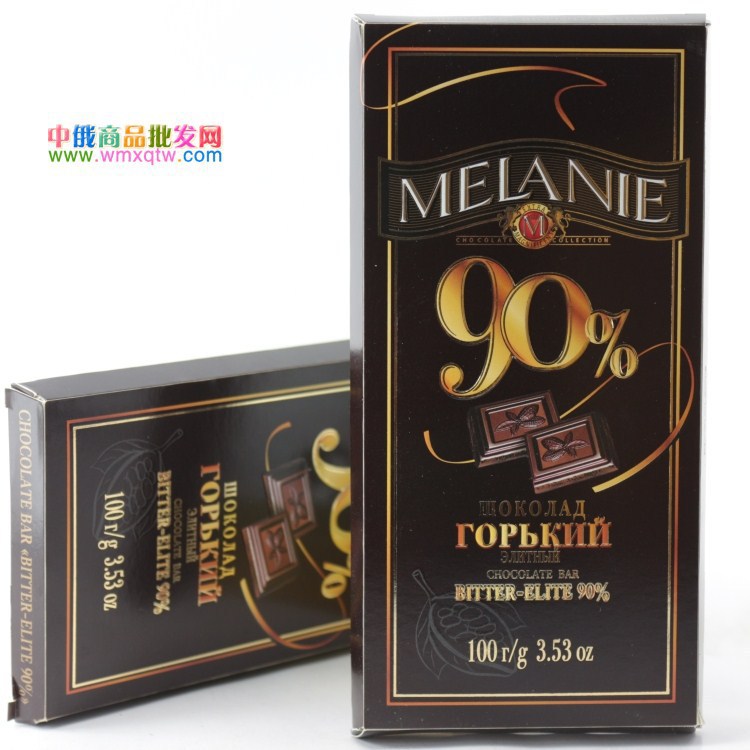 进口俄罗斯巧克力,梅拉妮苦纯黑巧克力MELANIE可可含量90%可可