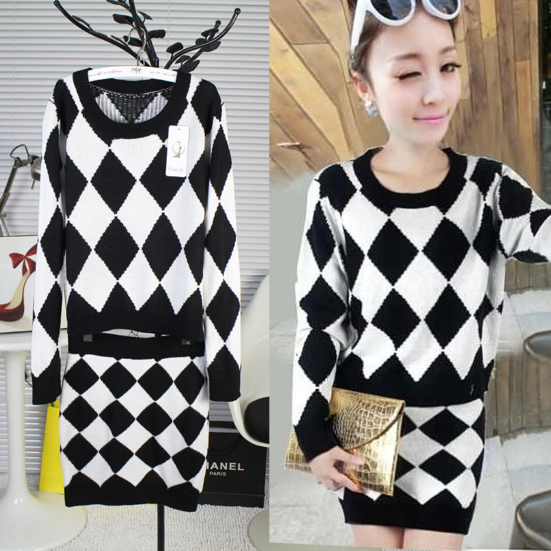 韩版新款<em>毛衣套裙</em> 时尚包臀裙<em>两件套</em>针织衫毛