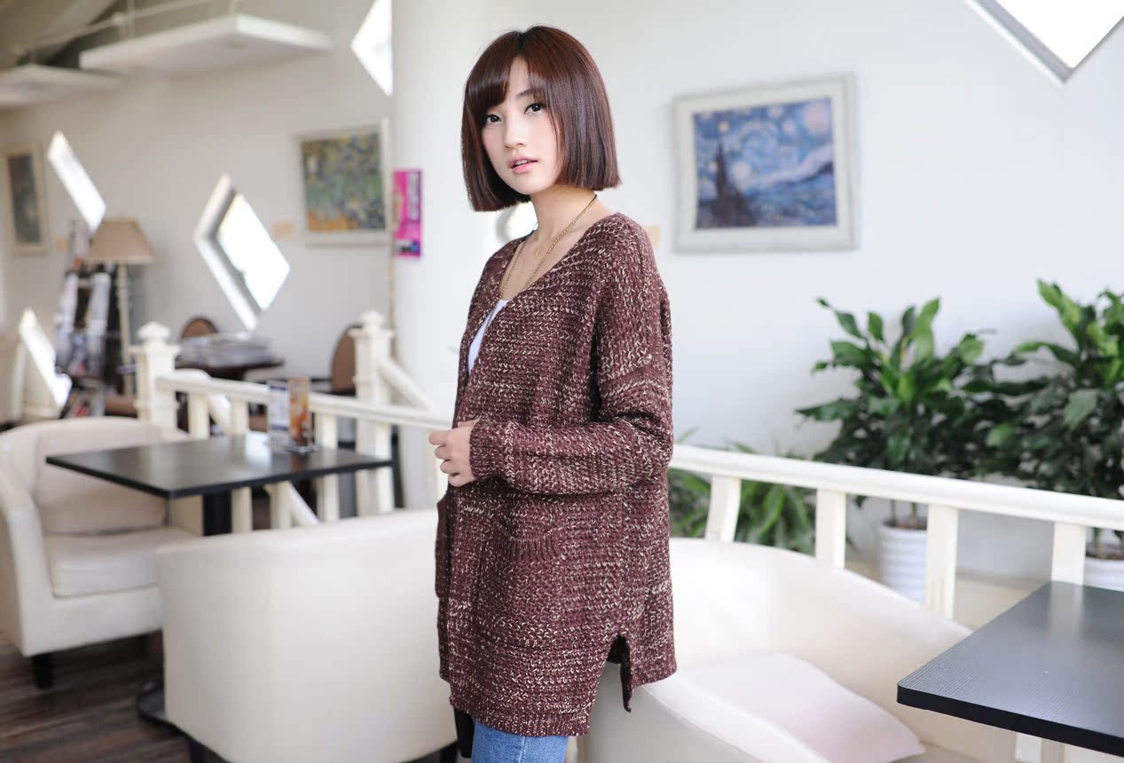 【新品秋冬装女金丝混针织<em>厚开衫</em>长款开衫毛衣