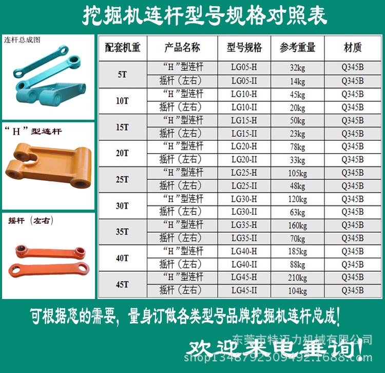 挖掘机连杆型号对照表