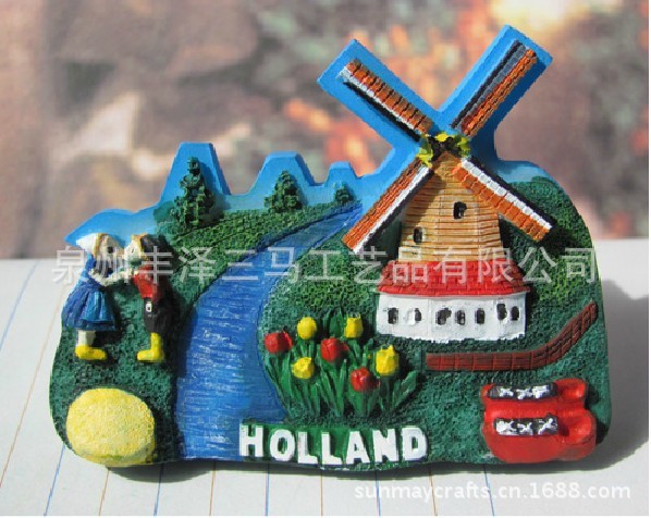 【厂家生产,树脂冰箱贴 荷兰 风车之国 郁金香王