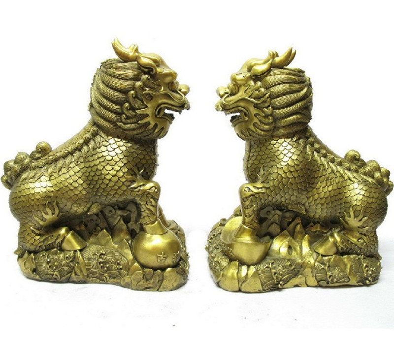 【鑫厵工艺 黄铜麒麟 纯铜财富麒麟摆件 镇宅化