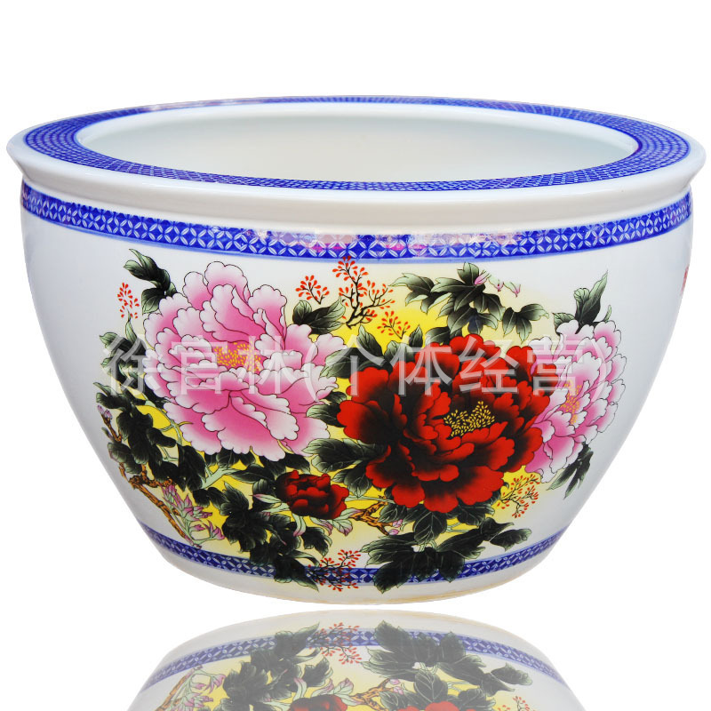 景德镇陶瓷鱼缸 青花斗彩春风得意养金鱼缸家