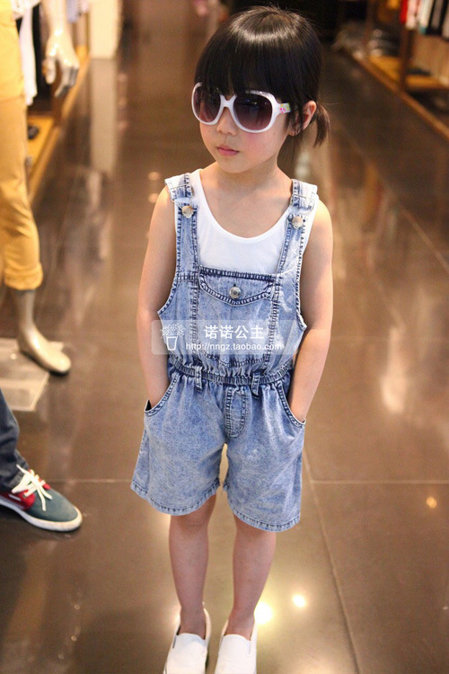 夏款童装 女童时尚全棉<em>牛仔背带</em>裤 <em>男童</em>女童连