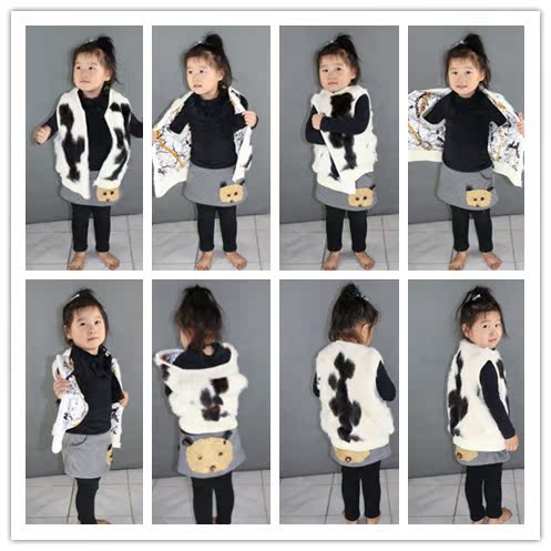 韩版<em>儿童皮草马甲</em>兔毛獭兔毛儿童秋冬保暖马甲