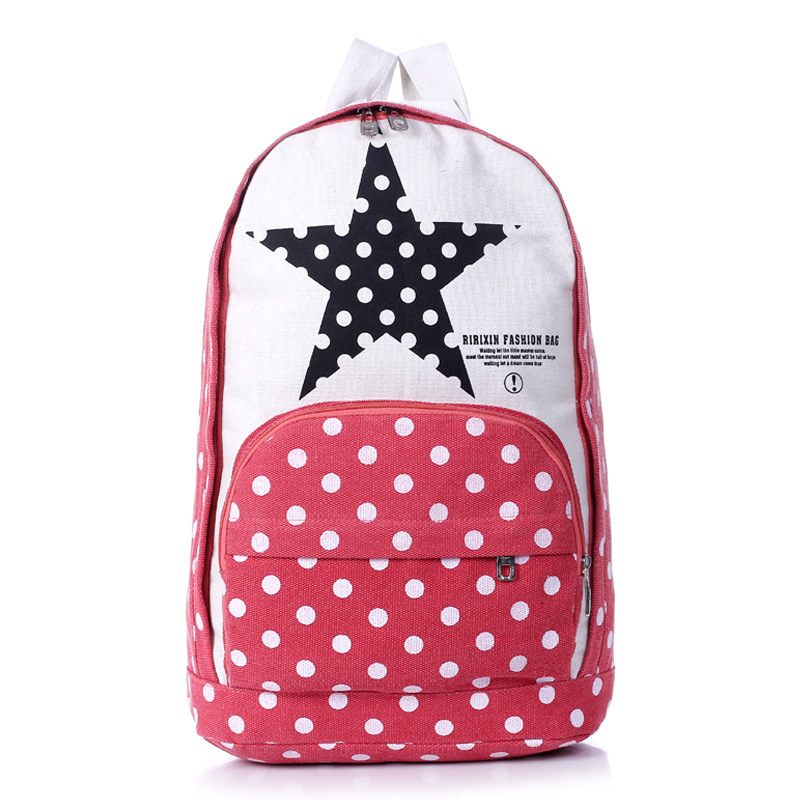 新款韩版女双肩包可爱五角星帆布包 学生书包