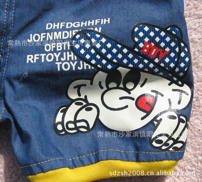 【儿童<em>牛仔短裤批发</em> 软牛仔面料 卡通印花夏款