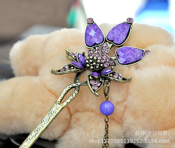 藏饰时尚复古雕花彩钻发簪