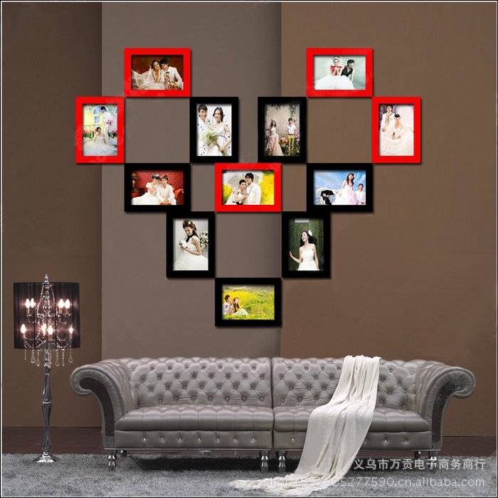 实木照片墙 12框心形相片墙创意组合相框 爱情照片墙图片_13