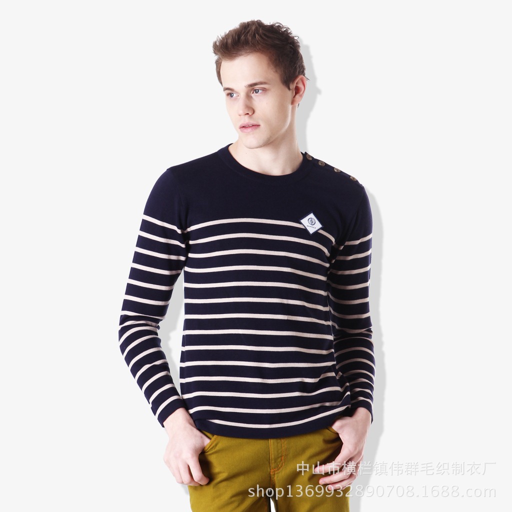 供应2014秋冬新款<em>男士</em>毛衫 韩版<em>条纹</em>套头<em>毛衣</em>