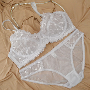 文胸-艾格外贸内衣批发白色杏色超薄超大蕾丝刺