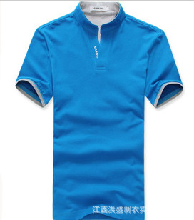 男式立领V领短袖t恤 男士休闲修身POLO衫