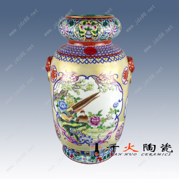 91重工粉彩花鸟狮子头双耳瓶FCKQ00100091 28-