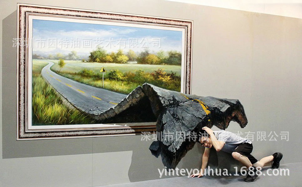 纯手工3D油画高端墙绘彩绘地画逼真写实3D立体画