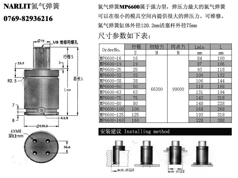 氮气弹簧mp6600|大型氮气弹簧|耐力特氮气弹簧|官网