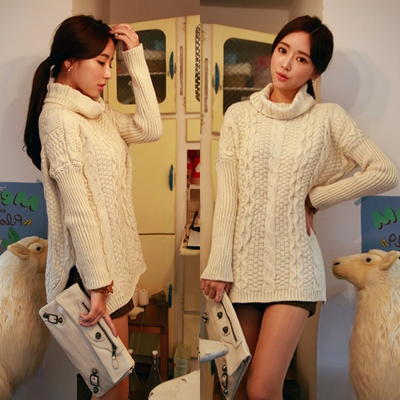 新款高领套头打底衫麻花<em>毛衣女</em>韩版<em>长款宽松</em>针