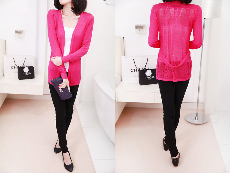 【秋装新款无扣<em>女式针织开衫</em> 冰麻 长袖披肩提