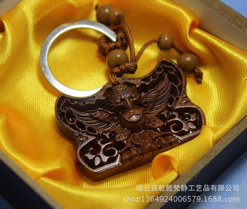 【宝石铭 花梨木猫头鹰钥匙扣 西方精灵神兽汽