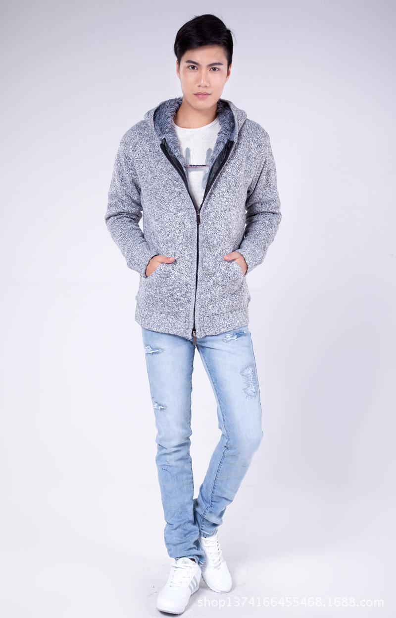 【休闲男装<em>针织开衫</em> <em>提花</em>加厚<em>拉绒</em>男士保暖连