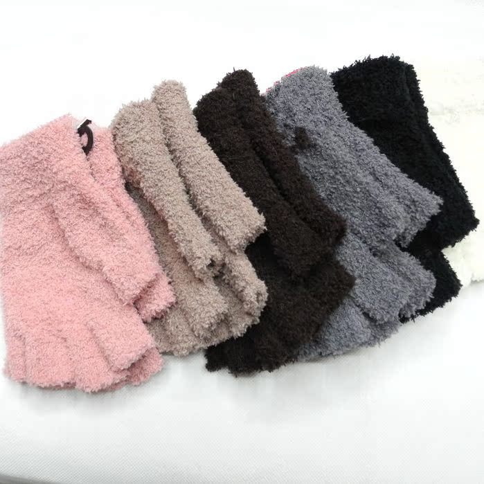 【韩版冬绒布手套 可爱多功能 保暖手套 批发 半