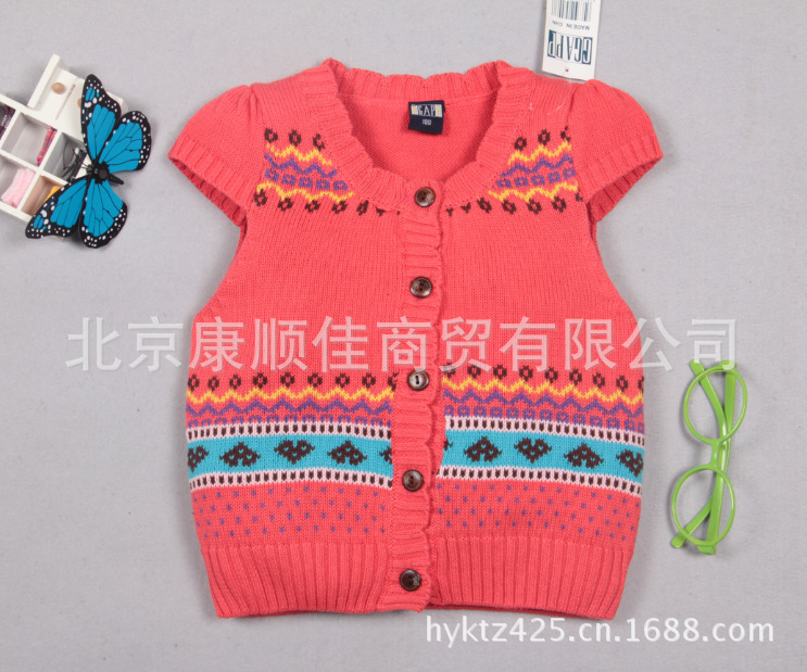 【GAP外贸<em>儿童</em>毛衣 女童<em>开衫</em>淑女提花<em>毛背心</em>