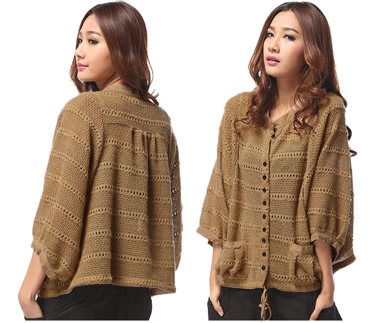 【2013秋季大码女装韩国<em>蝙蝠袖镂空</em>花针织开