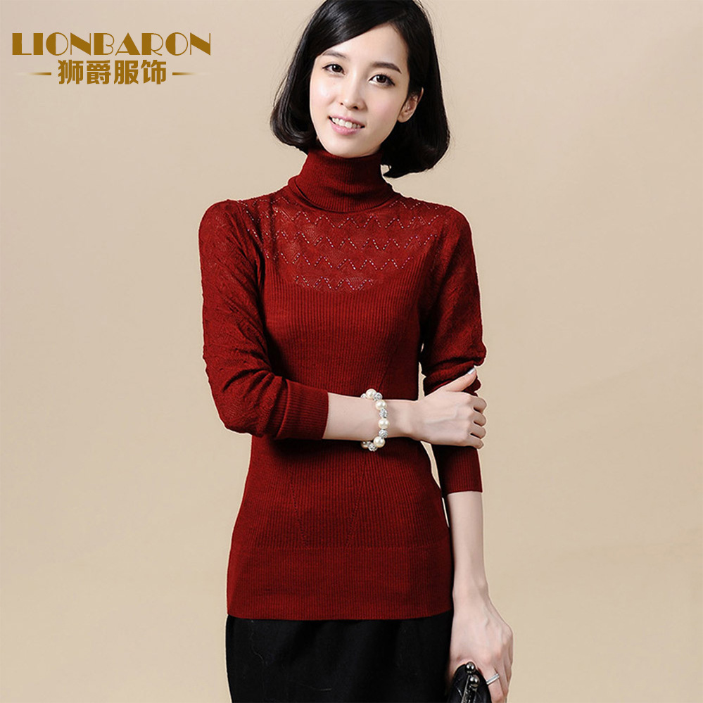 2013秋冬季新款女装 <em>韩版</em>蕾丝<em>高领毛衣</em>羊毛衫