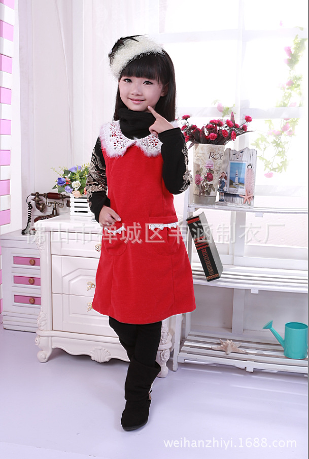 毛毛領呢子裙